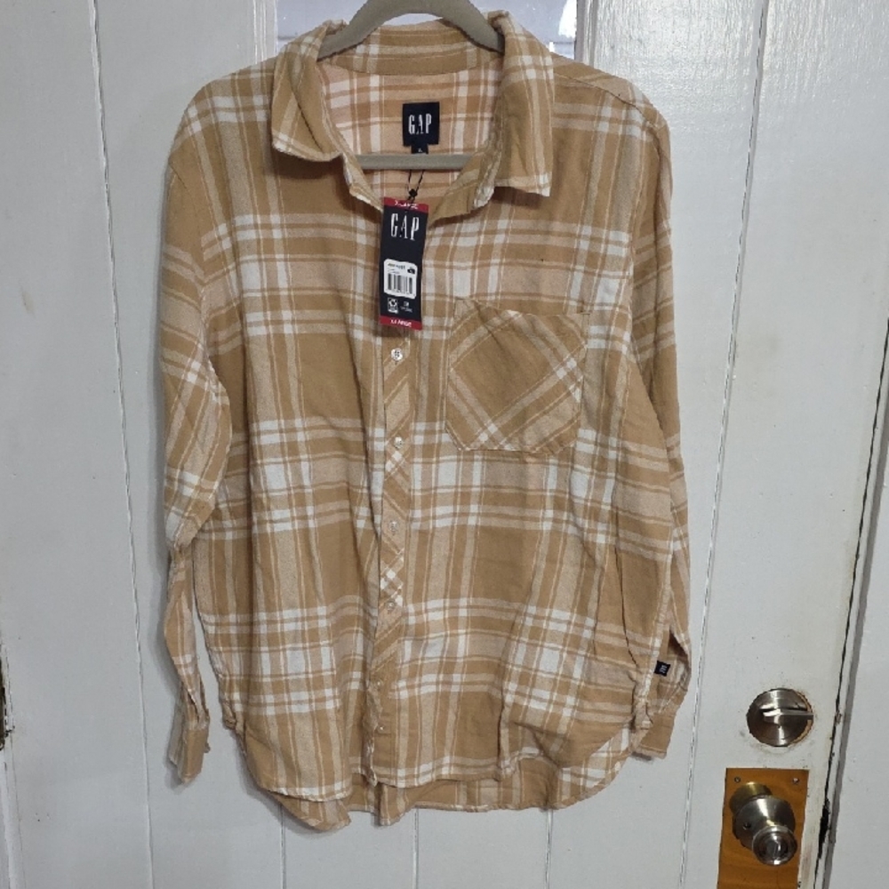 NWT GAP Womens Flannel Shirt Jodie Plaid Pocket Relaxed Fit Country Casual Sz XL